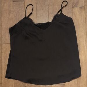 Dynamite Black Satin Cami with Lace Detail